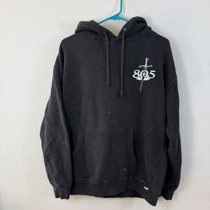 805 Sword Wings Graphic Hoodie Black Pullover Men's Hooded Sweatshirt distressed